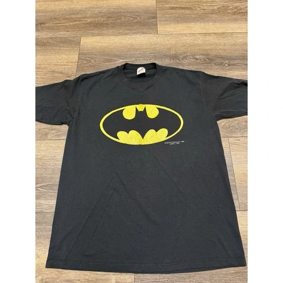 Vintage 1989 Batman Jerzees Graphic Print Black Tee Shirt Single Stitch Sz M USA - Picture 2 of 8
